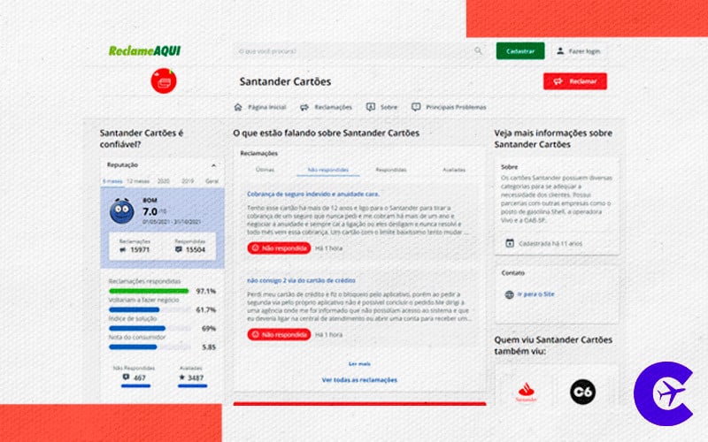 Reputação do cartão Decolar Santander no Reclame Aqui
